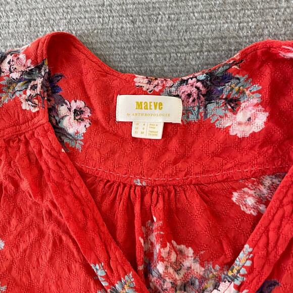 Anthropologie Maeve Button Down Top Womens 0 Floral V Neck Cottagecore Classic - Picture 7 of 8